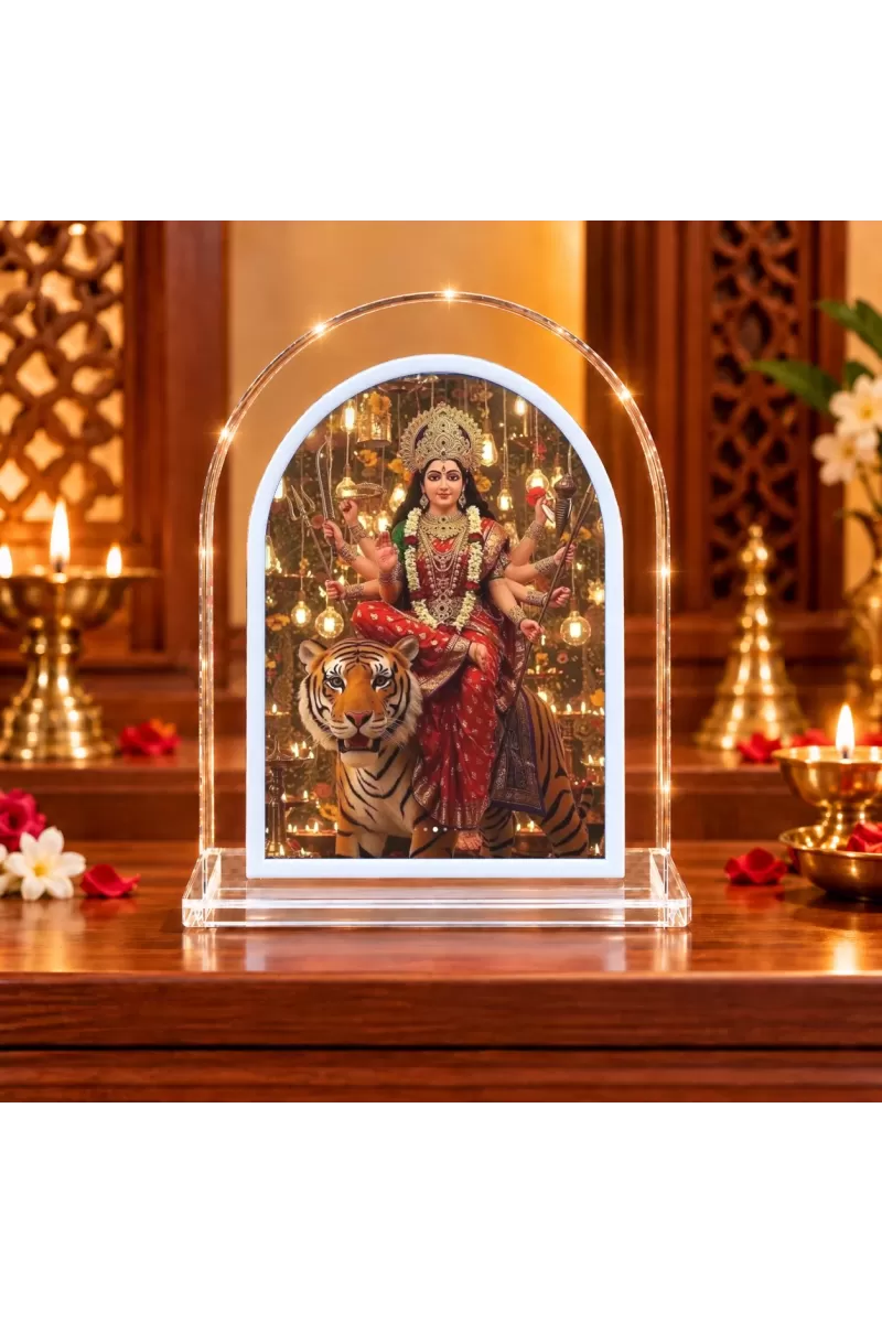 Durga Maa L Shape Acrylic Showpiece 3 X 3.5 Inch For Home, Office And Car (F176496)