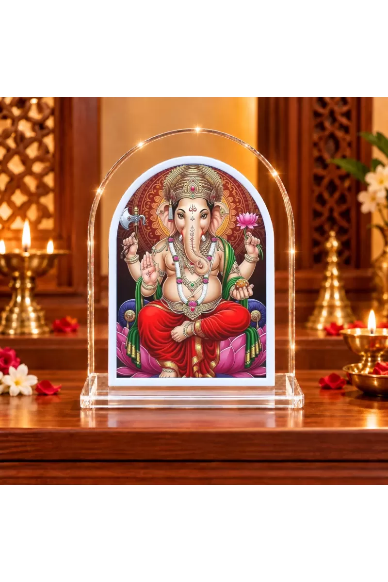 Lord Ganesha L Shape Acrylic Showpiece 3 X 3.5 Inch For Home, Office And Car (F176506)
