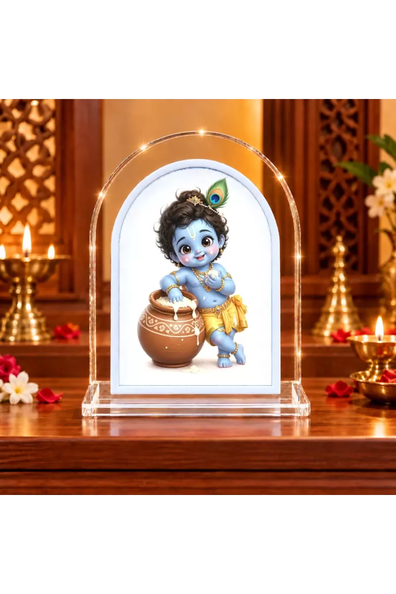 Lord Krishna L Shape Acrylic Showpiece 3 X 3.5 Inch For Home, Office And Car (F176513)