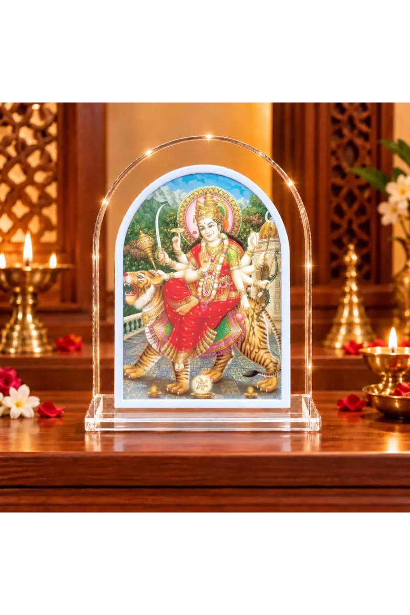 Durga Maa L Shape Acrylic Showpiece 3 X 3.5 Inch For Home, Office And Car (F176534)