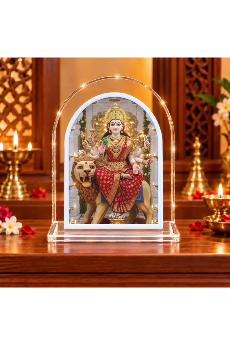 Durga Maa L Shape Acrylic Showpiece 3 X 3.5 Inch For Home, Office And Car (F176537)