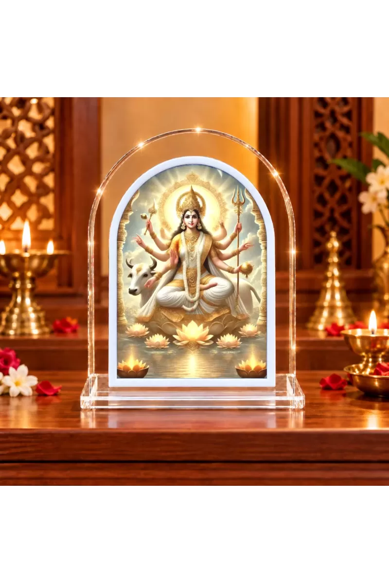 Goddess Mahagauri L Shape Acrylic Showpiece 3 X 3.5 Inch For Home, Office And Car (F176538)