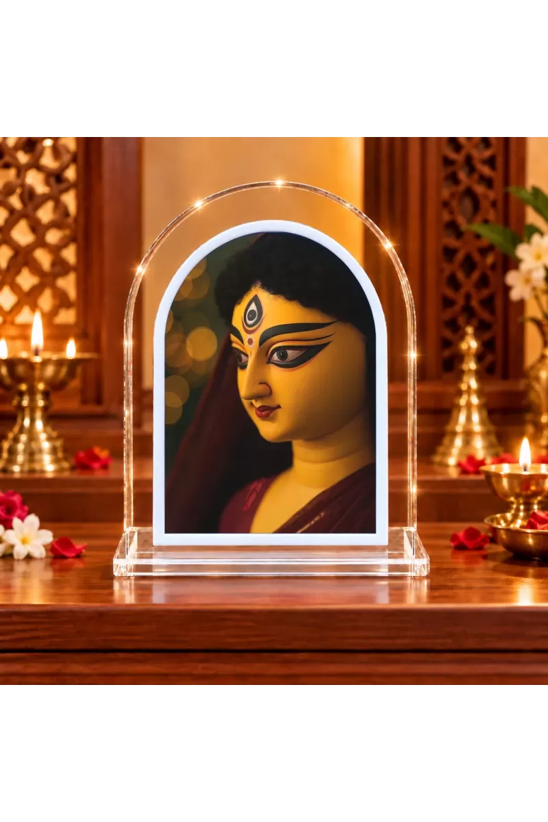 Durga Maa L Shape Acrylic Showpiece 3 X 3.5 Inch For Home, Office And Car (F176543)