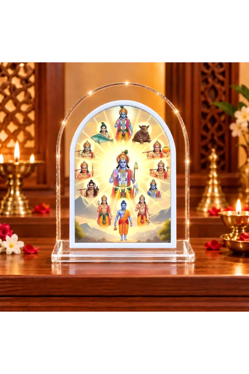 Dashavatara Vishnu L Shape Acrylic Showpiece 3 X 3.5 Inch For Home, Office And Car (F176559)
