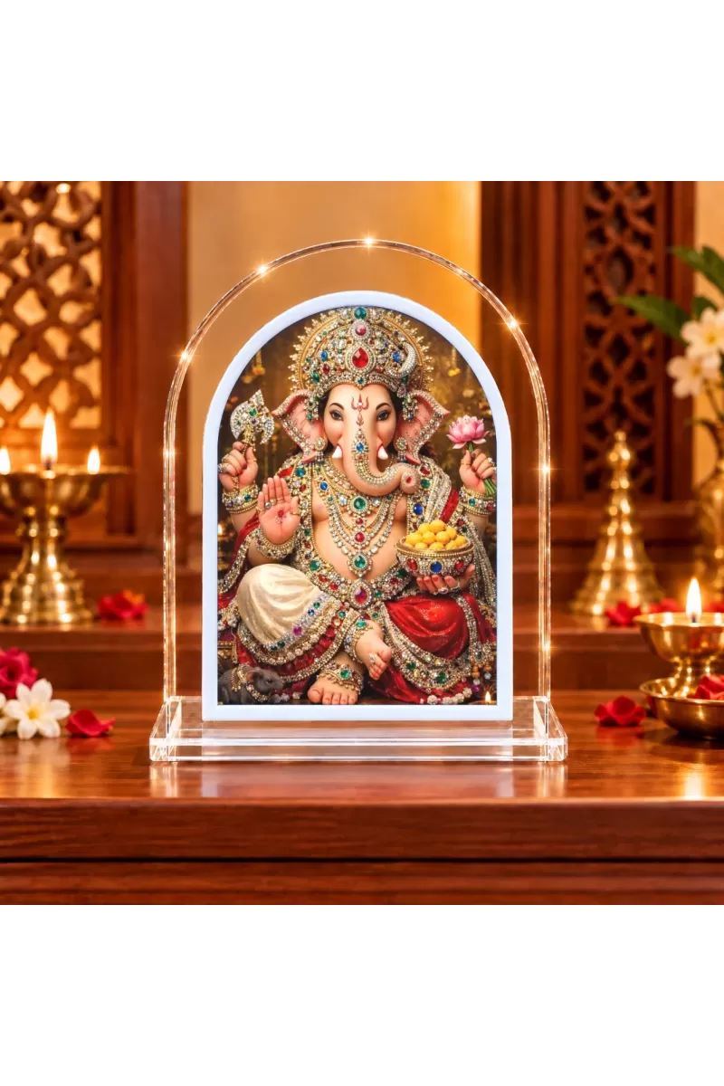 Lord Ganesha L Shape Acrylic Showpiece 3 X 3.5 Inch For Home, Office And Car (F176581)