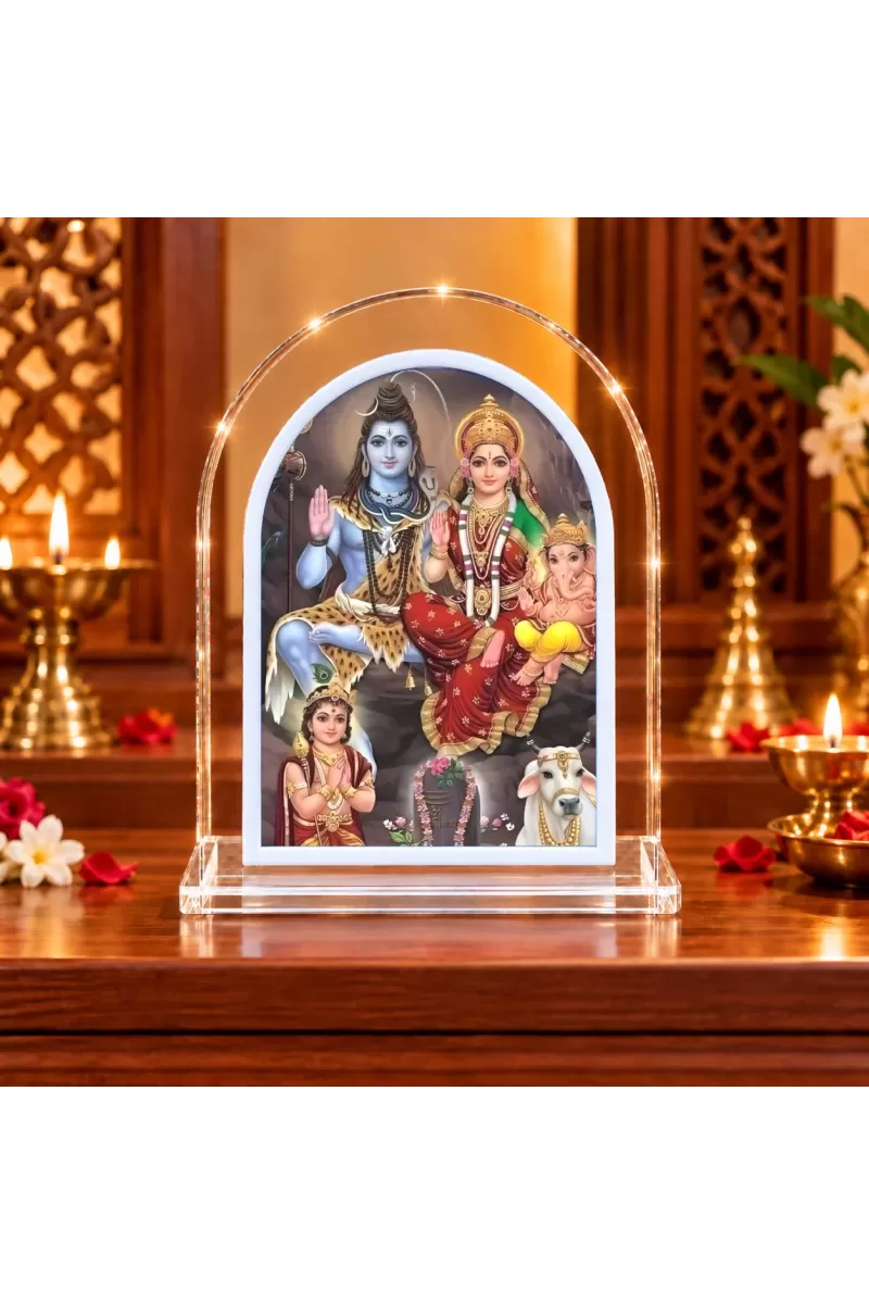 Lord Shiv Parvati L Shape Acrylic Showpiece 3 X 3.5 Inch For Home, Office And Car (F176603)