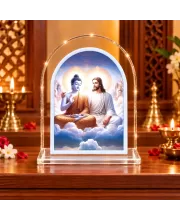 Buddha And Jesus Christ L Shape Acrylic Showpiece 3 X 3.5 Inch For Home, Office And Car (F176610)