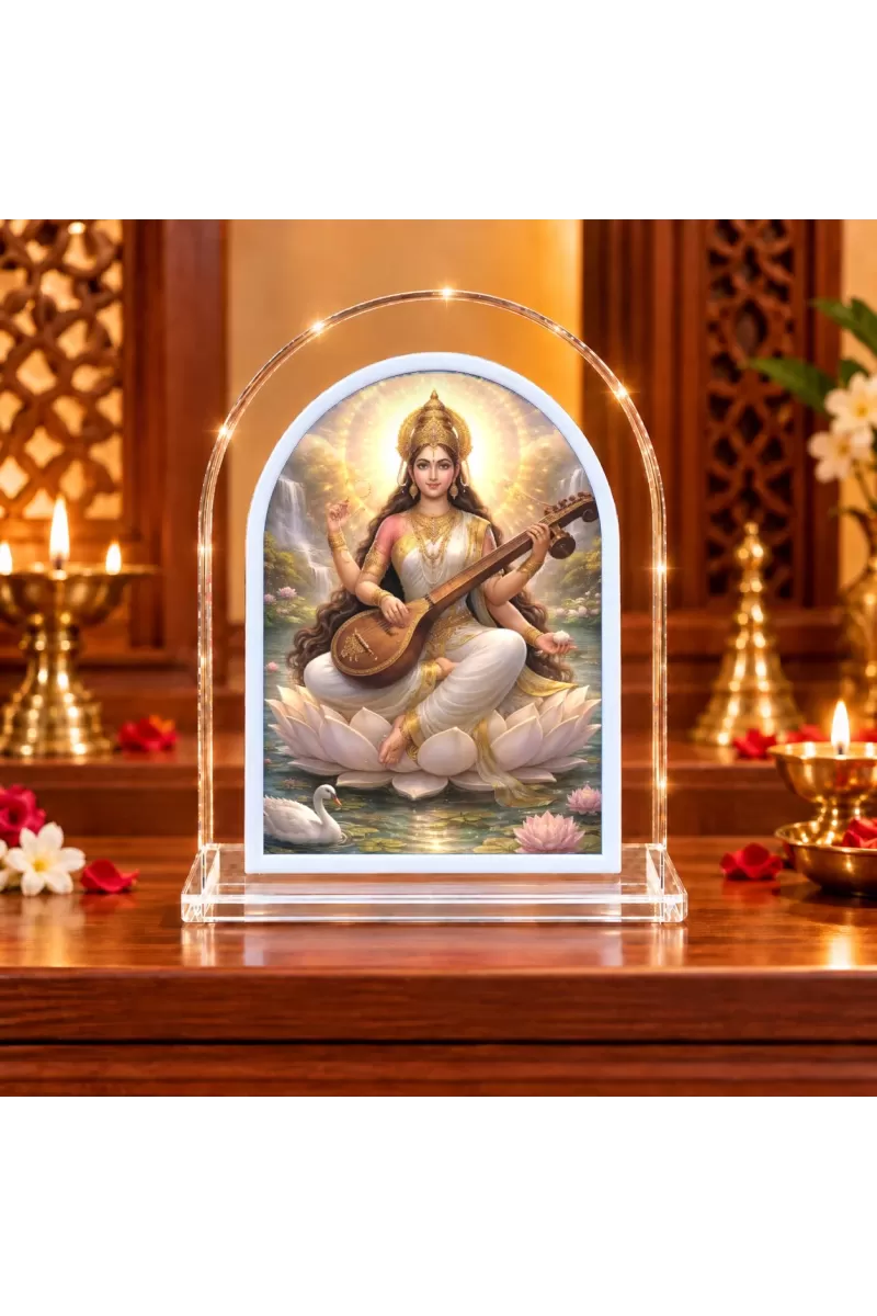 Goddess Saraswati L Shape Acrylic Showpiece 3 X 3.5 Inch For Home, Office And Car (F176612)