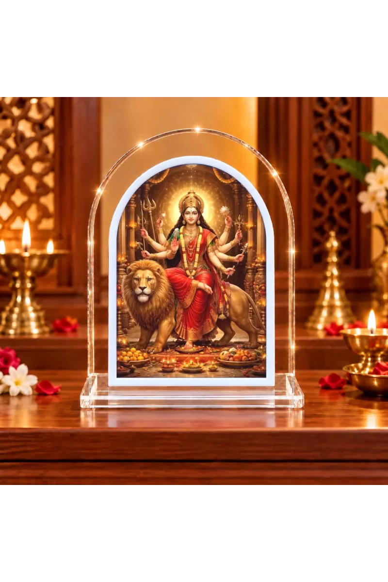 Durga Maa L Shape Acrylic Showpiece 3 X 3.5 Inch For Home, Office And Car (F176615)