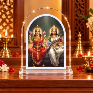 Goddess Lakhmi And Swaraswati L Shape Acrylic Showpiece 3 X 3.5 Inch For Home, Office And Car (F176625)