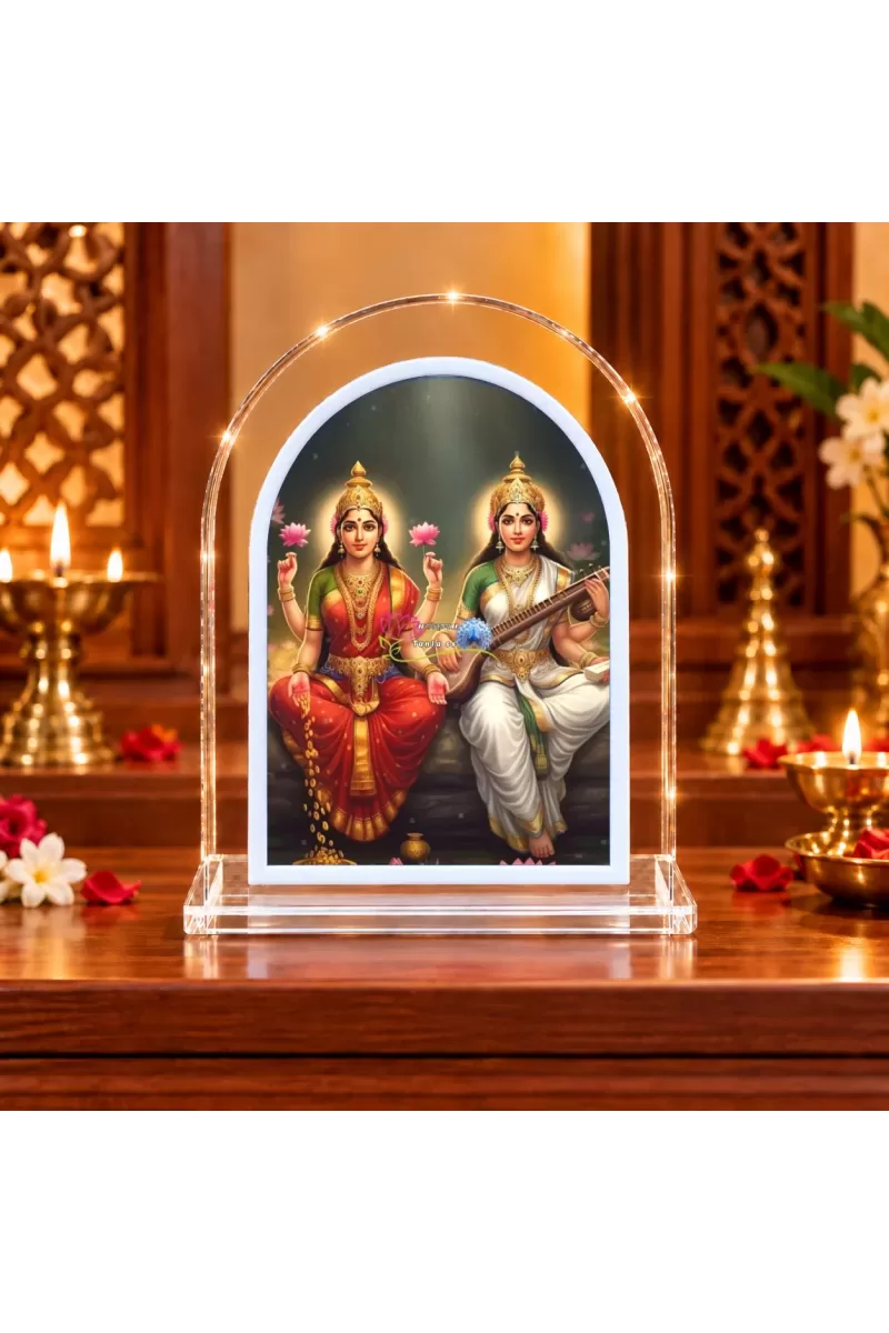 Goddess Lakhmi And Swaraswati L Shape Acrylic Showpiece 3 X 3.5 Inch For Home, Office And Car (F176625)