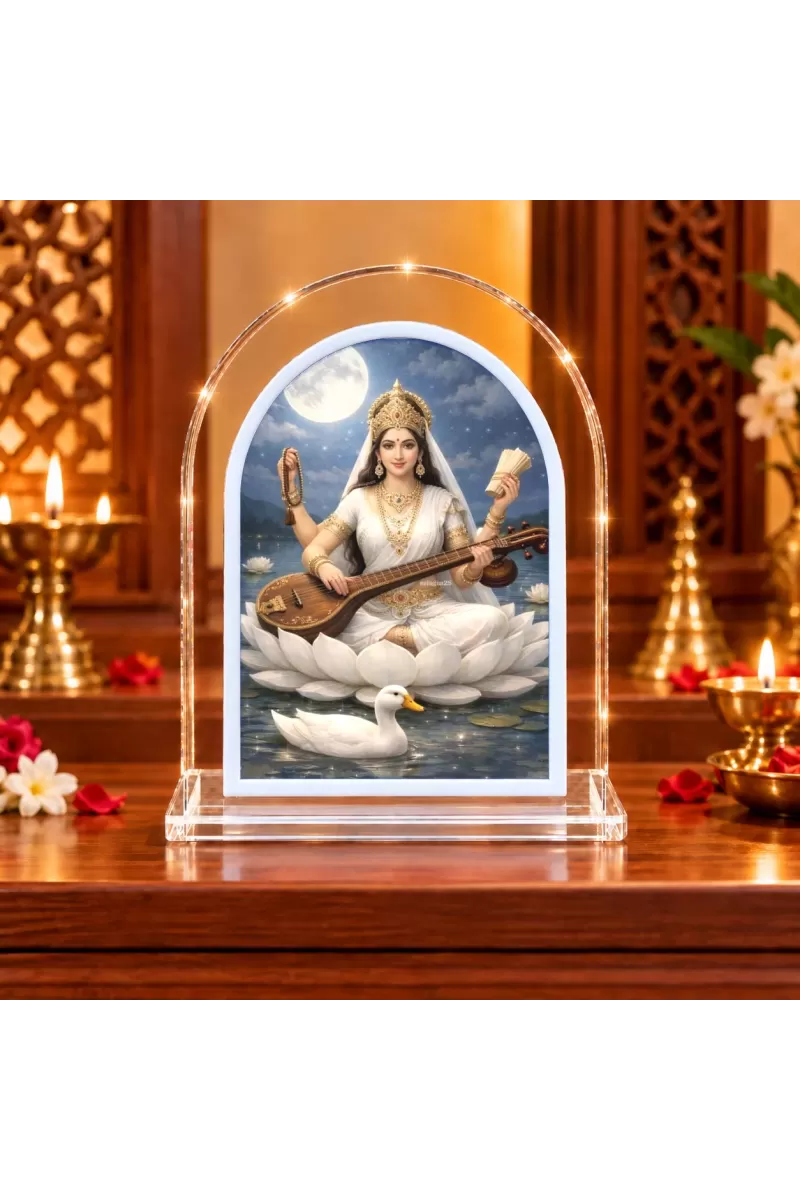 Goddess Saraswati L Shape Acrylic Showpiece 3 X 3.5 Inch For Home, Office And Car (F176628)