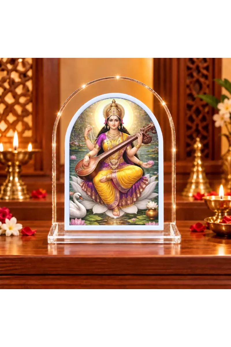 Goddess Saraswati L Shape Acrylic Showpiece 3 X 3.5 Inch For Home, Office And Car (F176640)