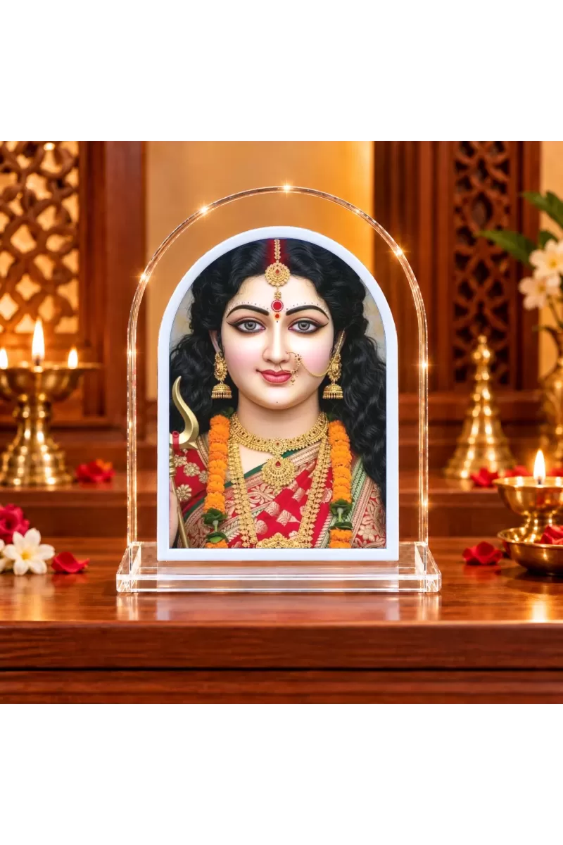 Durga Maa L Shape Acrylic Showpiece 3 X 3.5 Inch For Home, Office And Car (F176646)