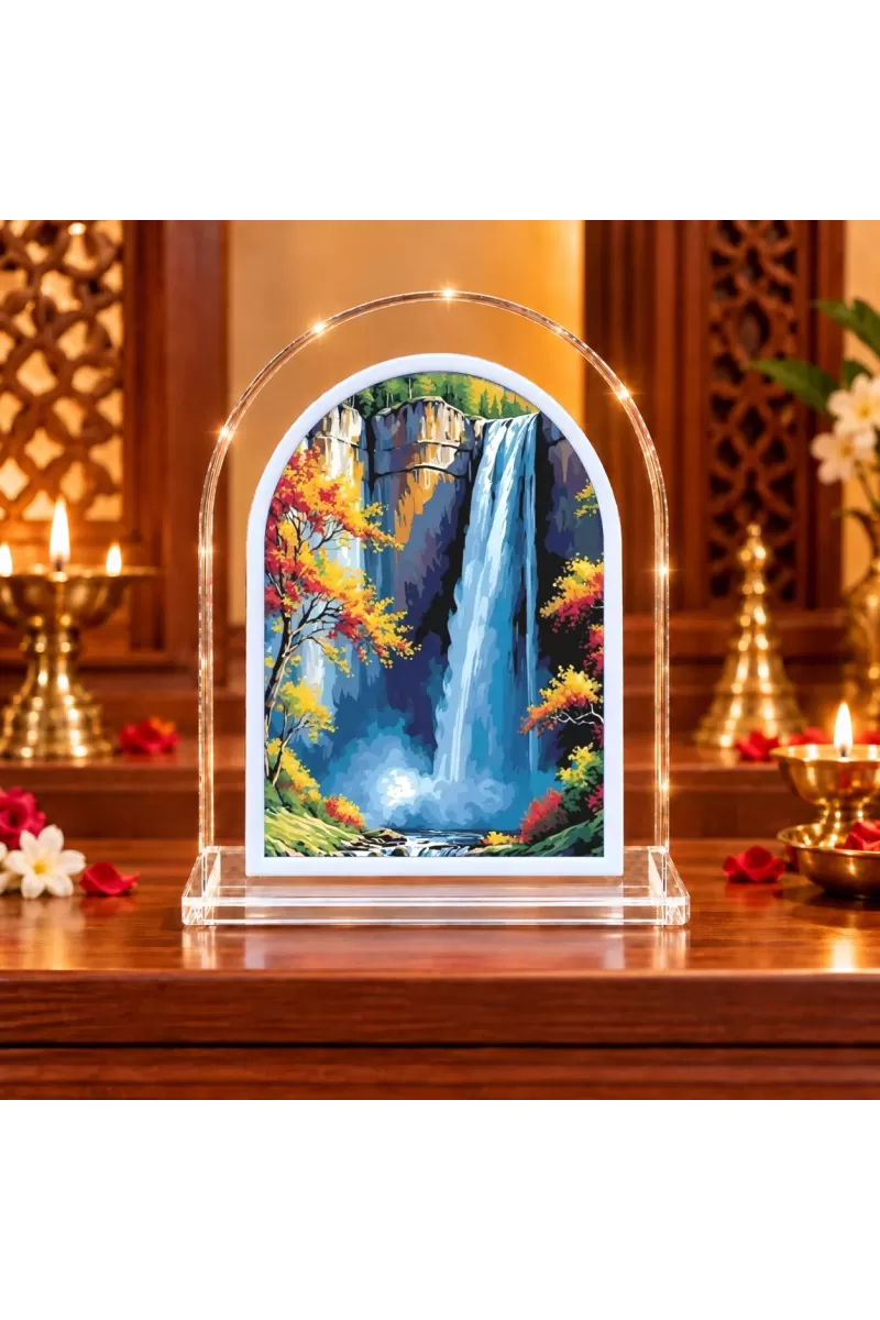 Waterfall Landscape L Shape Acrylic Showpiece 3 X 3.5 Inch For Home, Office And Car (F176650)