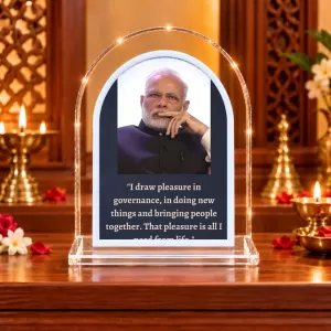 Narendra Modi L Shape Acrylic Showpiece 3 X 3.5 Inch For Home, Office And Car (F176675) Narendra Modi L Shape Acrylic Showpiece 3 X 3.5 Inch For Home, Office And Car (F176675)
