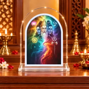 Lord Brammha Vishnu Maheswar L Shape Acrylic Showpiece 3 X 3.5 Inch For Home, Office And Car (F176711) Lord Brammha Vishnu Maheswar L Shape Acrylic Showpiece 3 X 3.5 Inch For Home, Office And Car (F176711)