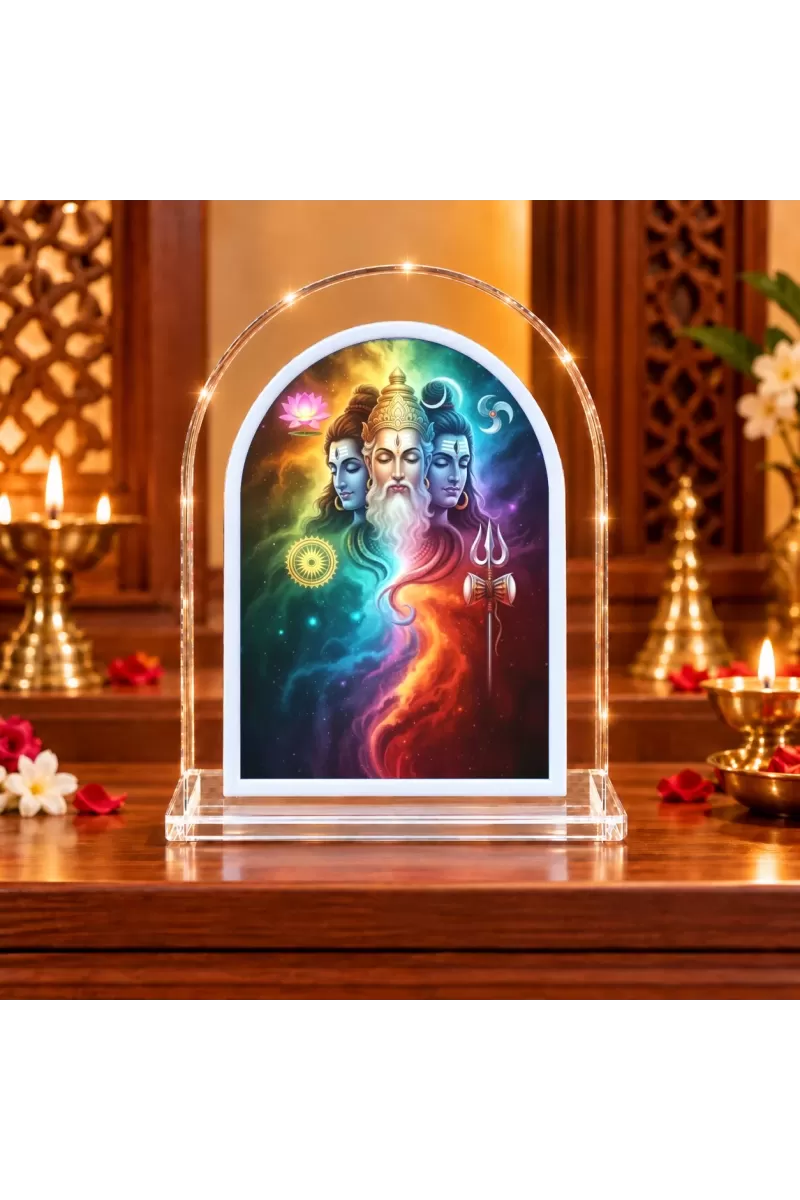 Lord Brammha Vishnu Maheswar L Shape Acrylic Showpiece 3 X 3.5 Inch For Home, Office And Car (F176711)