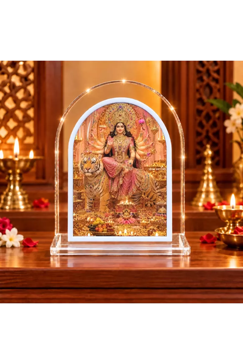 Durga Maa L Shape Acrylic Showpiece 3 X 3.5 Inch For Home, Office And Car (F176720)