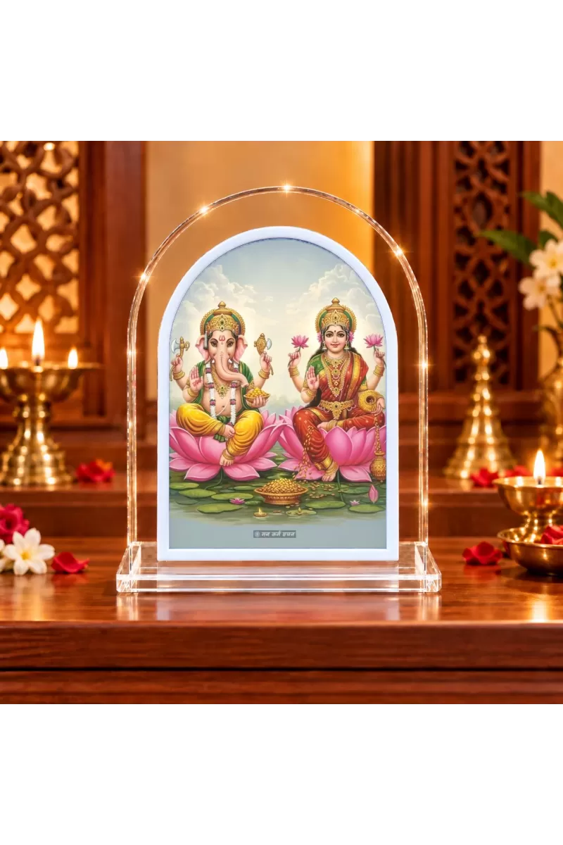 Lakshmi Ganesha L Shape Acrylic Showpiece 3 X 3.5 Inch For Home, Office And Car (F176724)