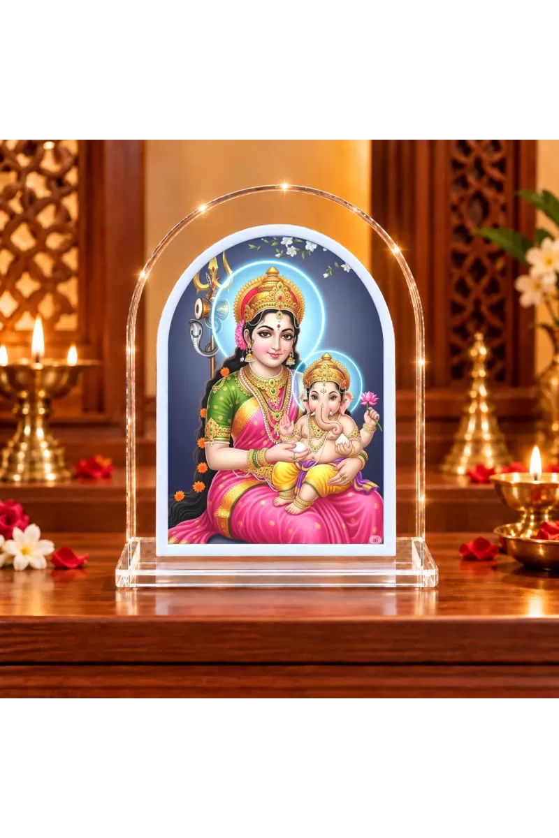 Maa Durga L Shape Acrylic Showpiece 3 X 3.5 Inch For Home, Office And Car (F176730)