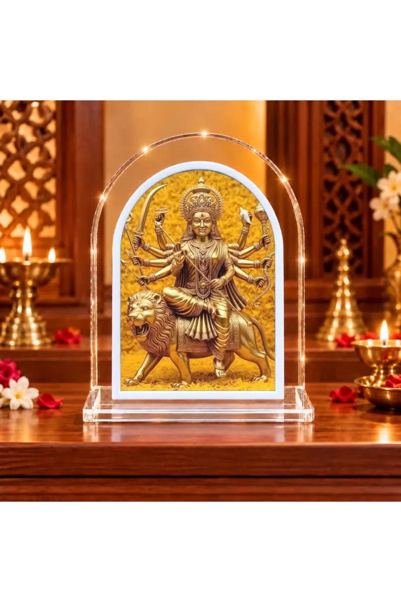 Durga Maa L Shape Acrylic Showpiece 3 X 3.5 Inch For Home, Office And Car (F176752)