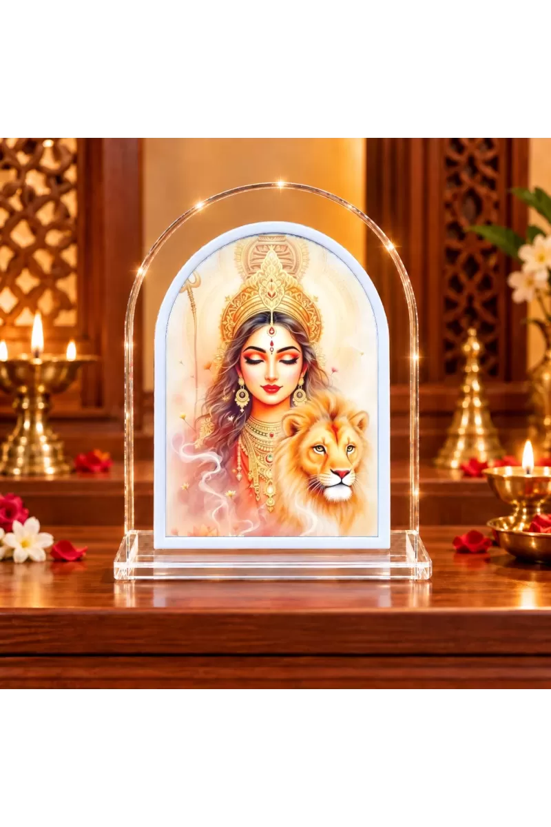 Durga Maa L Shape Acrylic Showpiece 3 X 3.5 Inch For Home, Office And Car (F176755)
