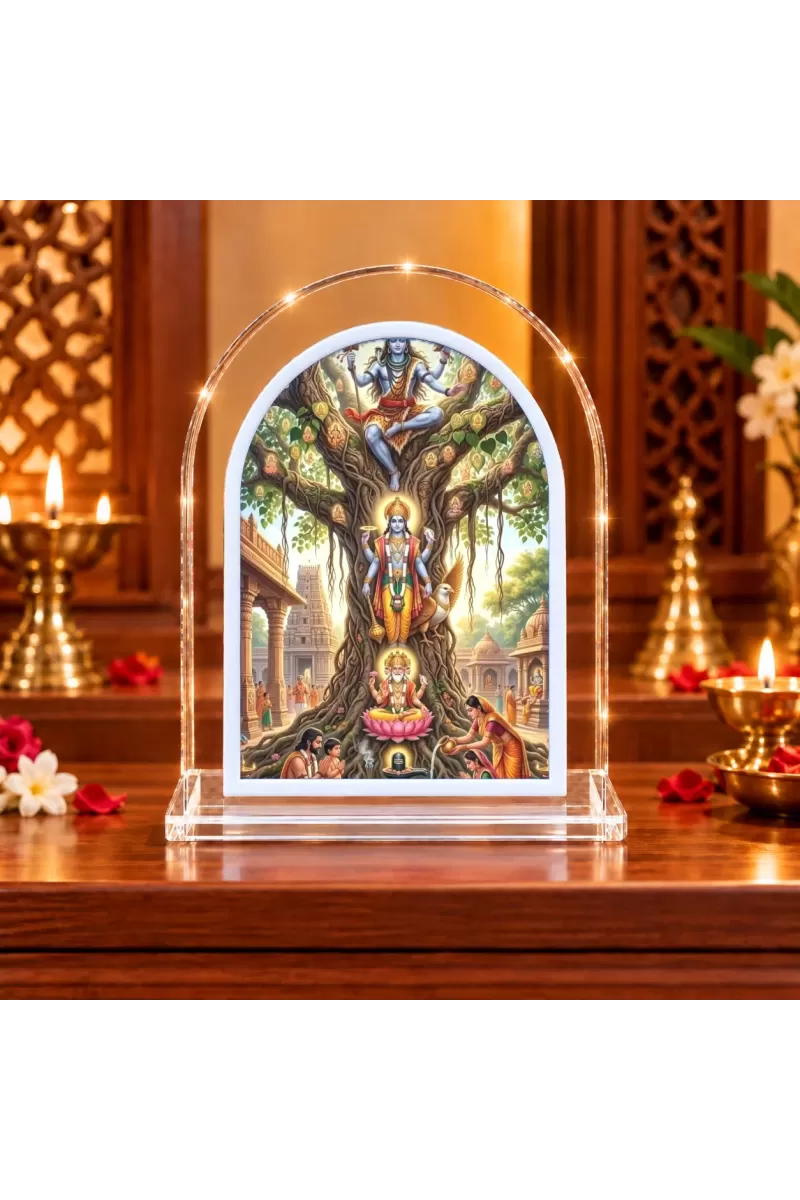 Brahma, Vishnu, And Maheshwara L Shape Acrylic Showpiece 3 X 3.5 Inch For Home, Office And Car (F176767)