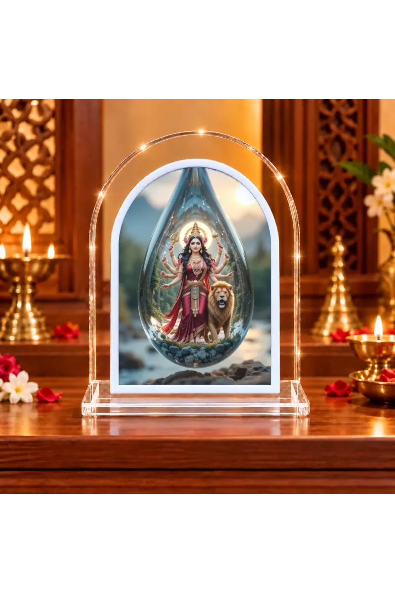 Durga Maa L Shape Acrylic Showpiece 3 X 3.5 Inch For Home, Office And Car (F176774)
