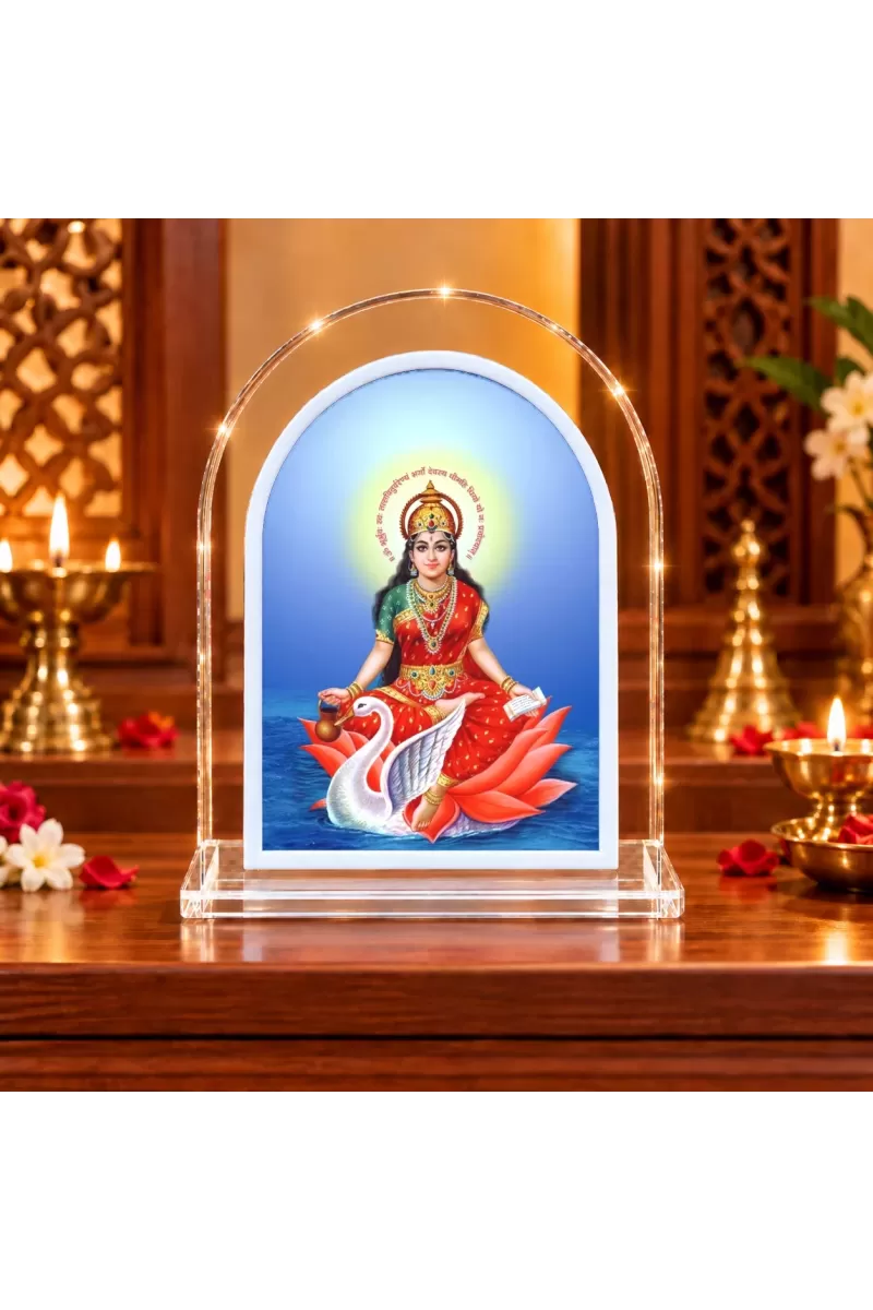 Goddess Saraswati L Shape Acrylic Showpiece 3 X 3.5 Inch For Home, Office And Car (F176787)