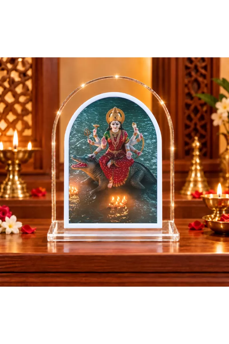 Maa Ganga L Shape Acrylic Showpiece 3 X 3.5 Inch For Home, Office And Car (F176797)