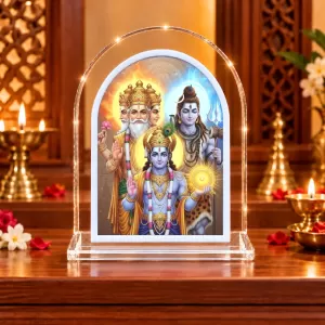 Brahma, Vishnu, And Maheshwara L Shape Acrylic Showpiece 3 X 3.5 Inch For Home, Office And Car (F176798) Brahma, Vishnu, And Maheshwara L Shape Acrylic Showpiece 3 X 3.5 Inch For Home, Office And Car (F176798)