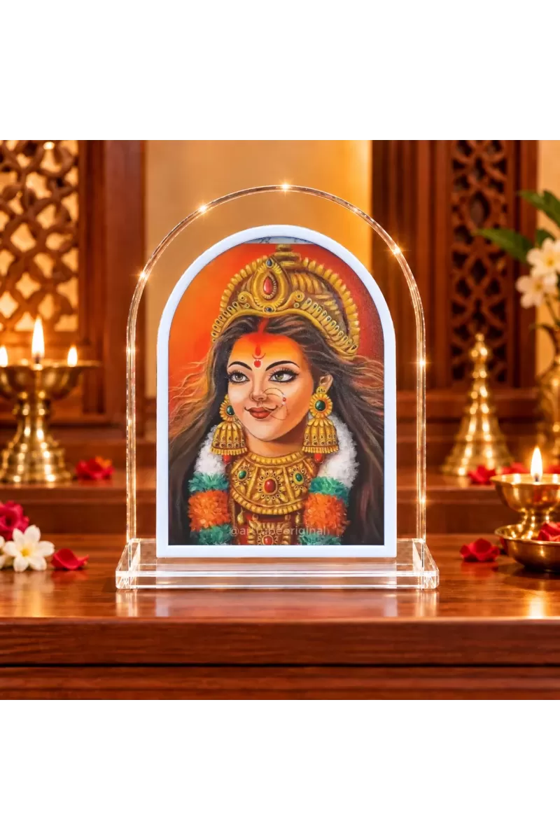 Maa Durga L Shape Acrylic Showpiece 3 X 3.5 Inch For Home, Office And Car (F176829)