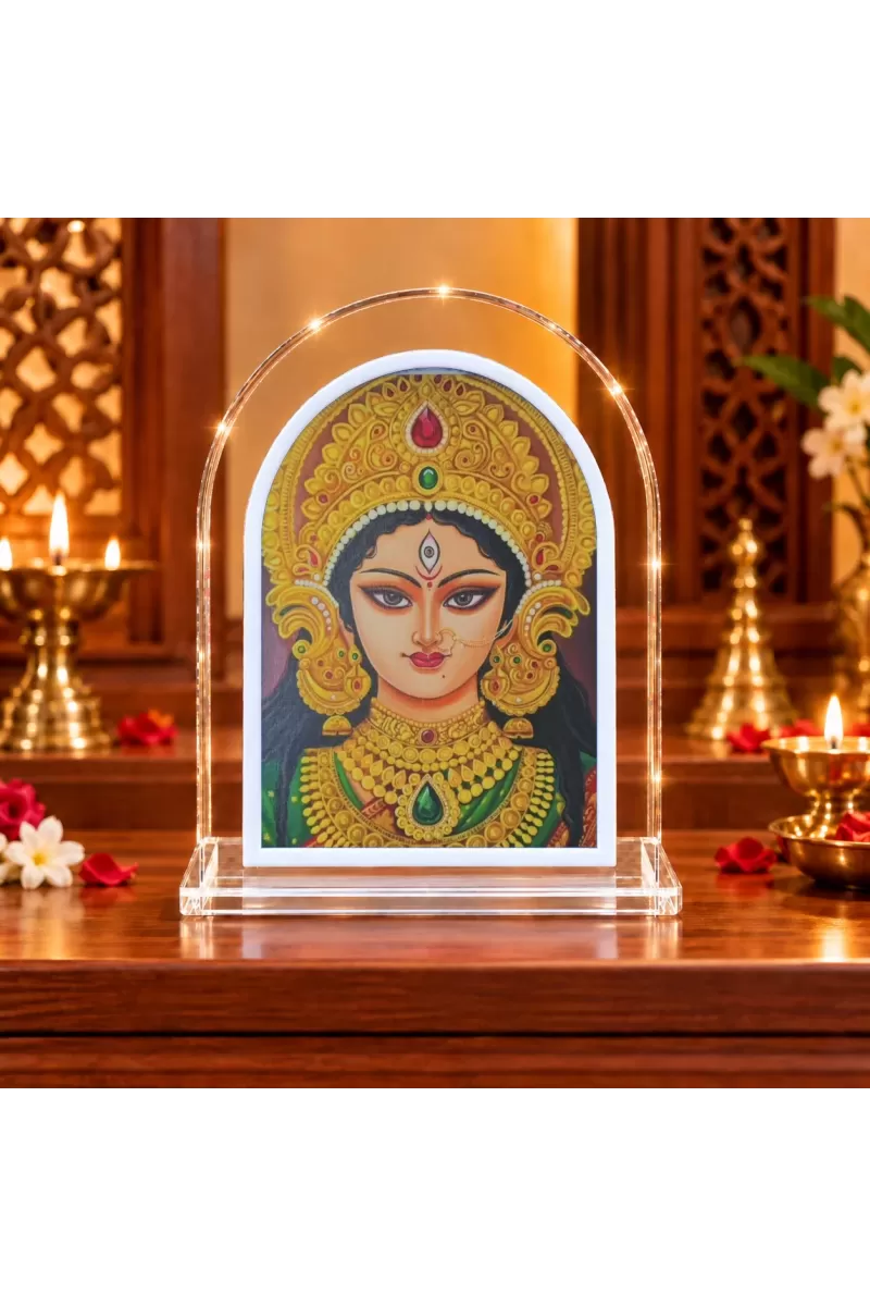 Durga Maa L Shape Acrylic Showpiece 3 X 3.5 Inch For Home, Office And Car (F176846)