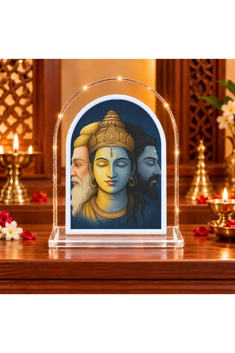 Brammha Vishnu Maheshwar L Shape Acrylic Showpiece 3 X 3.5 Inch For Home, Office And Car (F176853)
