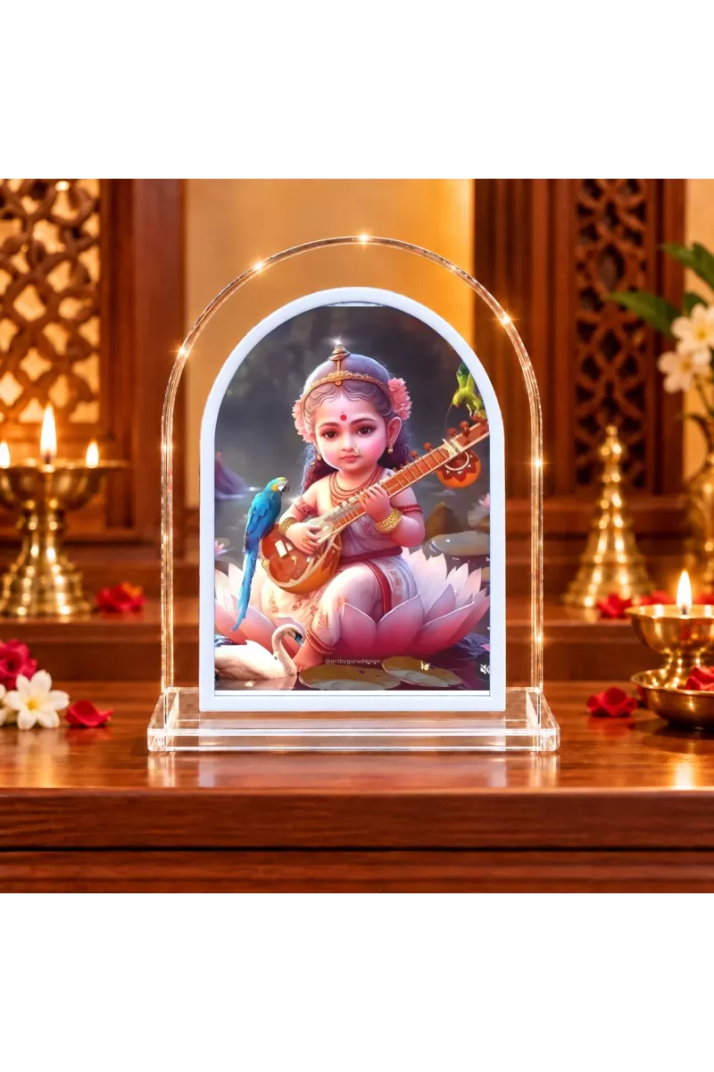 Goddess Saraswati L Shape Acrylic Showpiece 3 X 3.5 Inch For Home, Office And Car (F176868)