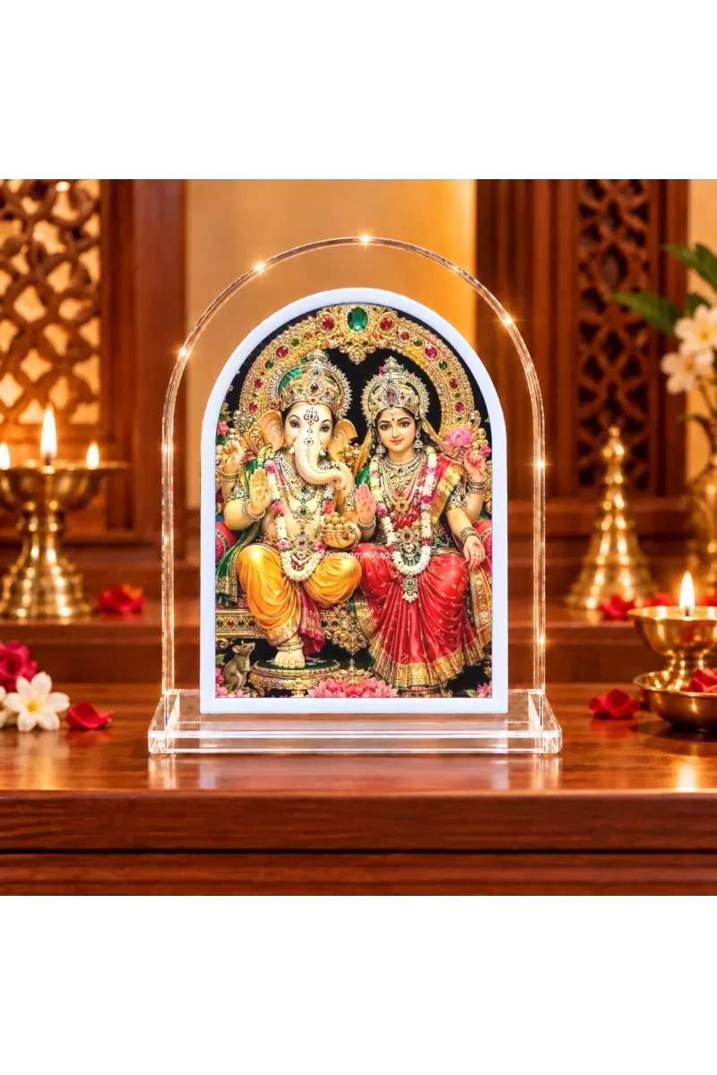 God Ganesh  And Lakshmi L Shape Acrylic Showpiece 3 X 3.5 Inch For Home, Office And Car (F176882)