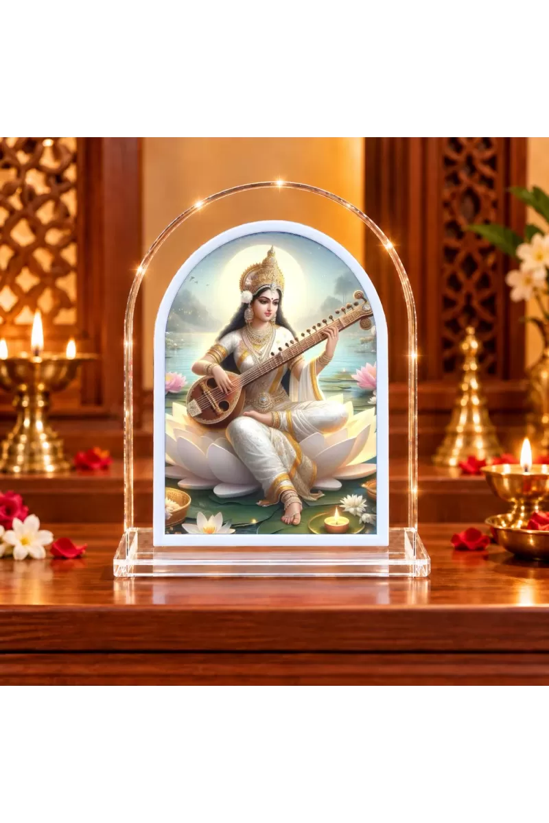 Goddess Saraswati L Shape Acrylic Showpiece 3 X 3.5 Inch For Home, Office And Car (F176887)