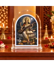 Goddess Saraswati L Shape Acrylic Showpiece 3 X 3.5 Inch For Home, Office And Car (F176889)
