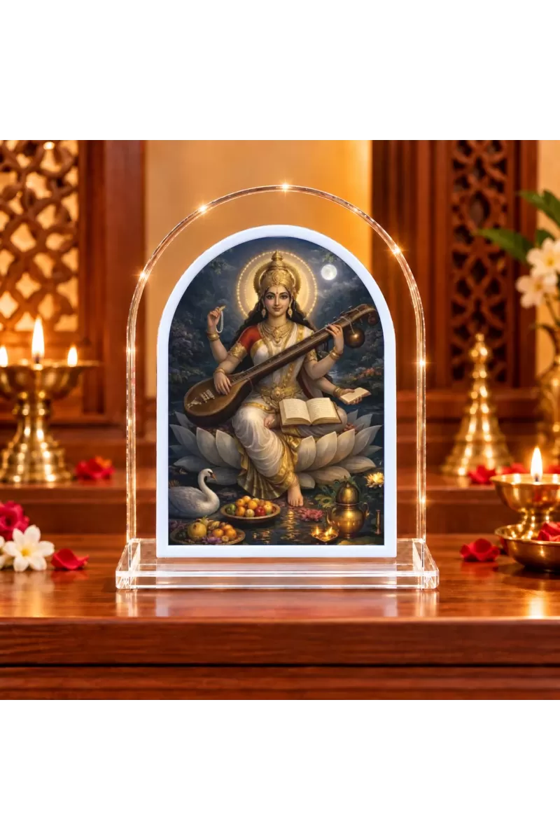 Goddess Saraswati L Shape Acrylic Showpiece 3 X 3.5 Inch For Home, Office And Car (F176889)