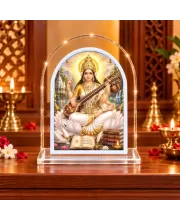 Saraswati Maa L Shape Acrylic Showpiece 3 X 3.5 Inch For Home, Office And Car (F176904)