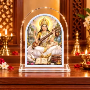 Saraswati Maa L Shape Acrylic Showpiece 3 X 3.5 Inch For Home, Office And Car (F176904)