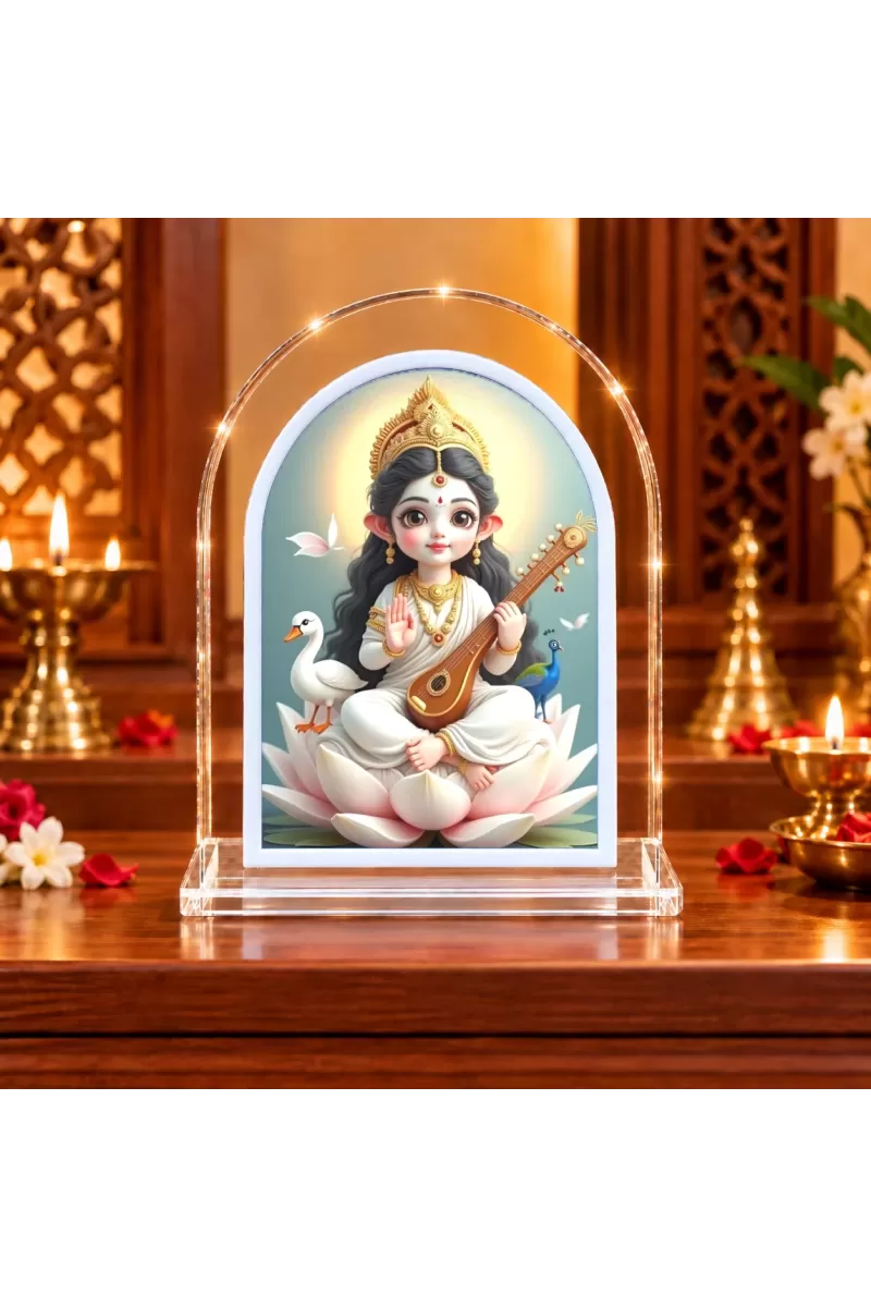 Goddess Saraswati L Shape Acrylic Showpiece 3 X 3.5 Inch For Home, Office And Car (F176907)