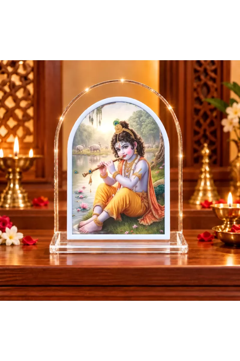Lord Krishna L Shape Acrylic Showpiece 3 X 3.5 Inch For Home, Office And Car (F176911)