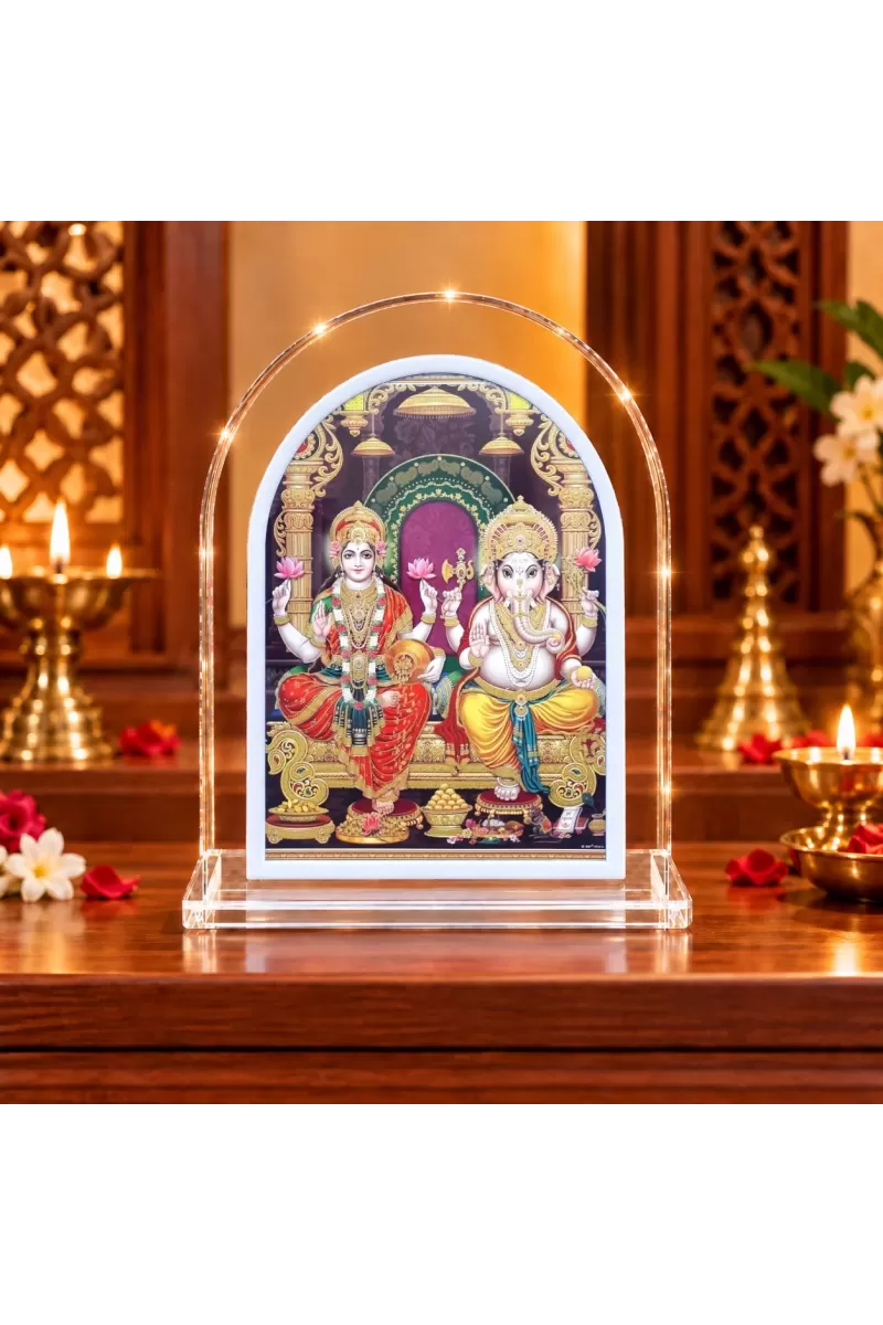 Lakshmi Ganesha L Shape Acrylic Showpiece 3 X 3.5 Inch For Home, Office And Car (F176913)