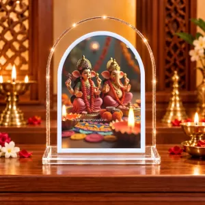 Lakshmi Ganesha L Shape Acrylic Showpiece 3 X 3.5 Inch For Home, Office And Car (F176916)