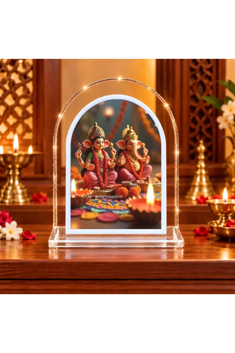 Lakshmi Ganesha L Shape Acrylic Showpiece 3 X 3.5 Inch For Home, Office And Car (F176916)