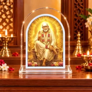 Shirdi Sai Baba L Shape Acrylic Showpiece 3 X 3.5 Inch For Home, Office And Car (F176935)