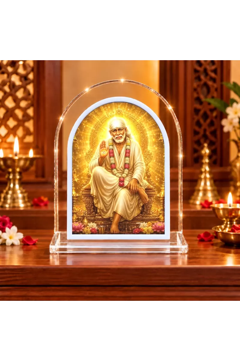 Shirdi Sai Baba L Shape Acrylic Showpiece 3 X 3.5 Inch For Home, Office And Car (F176935)