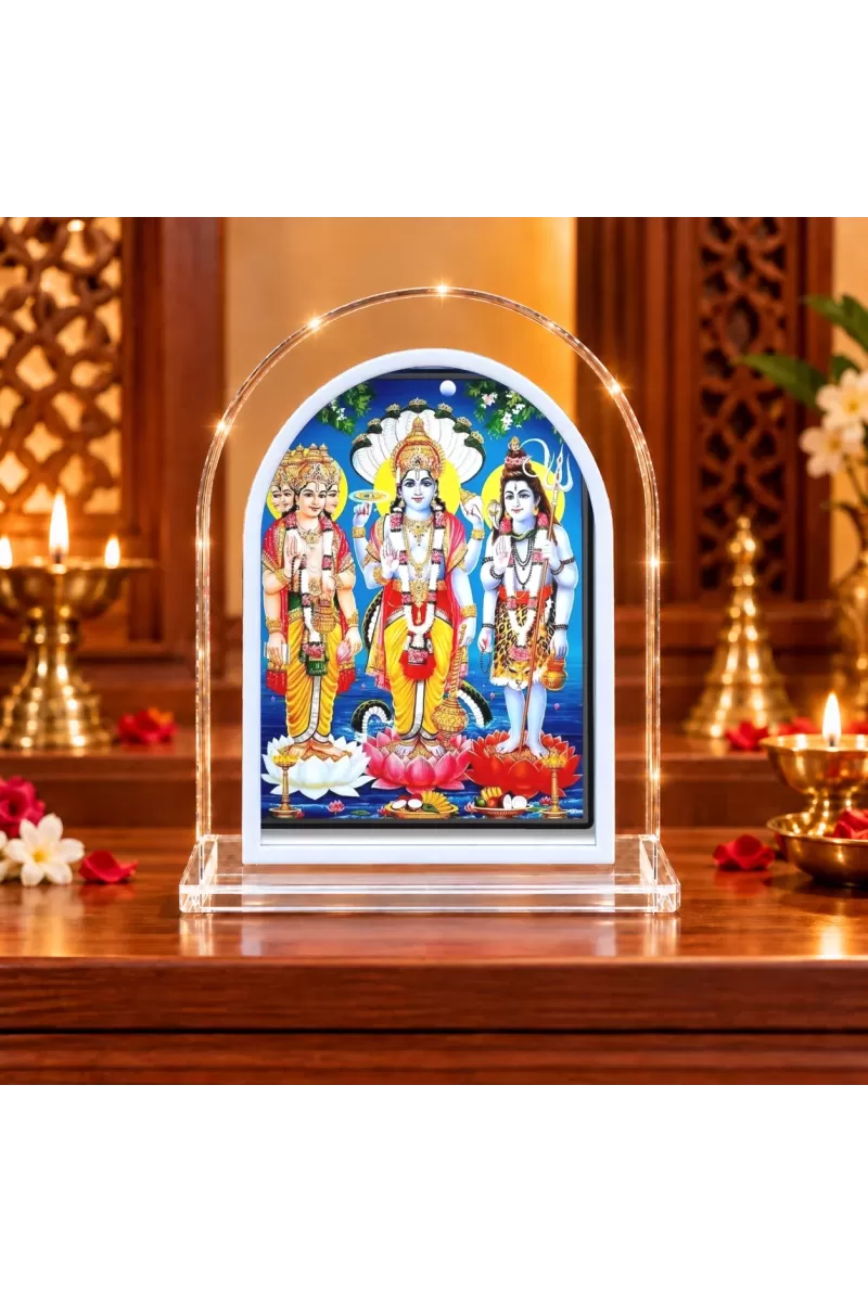 Brammha Vishnu And Maheswar L Shape Acrylic Showpiece 3 X 3.5 Inch For Home, Office And Car (F176936)